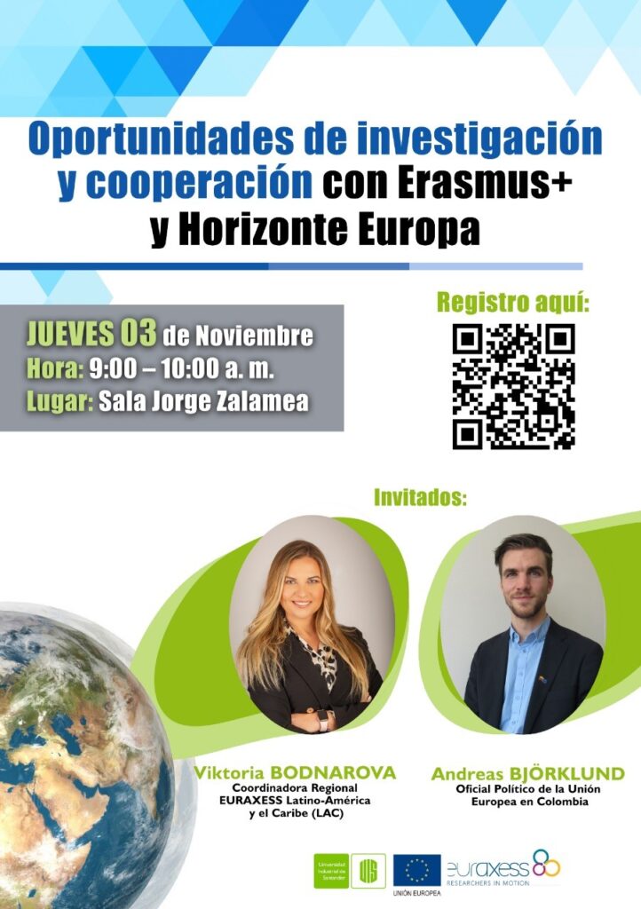 Charla 'Oportunidades de Investigación y Cooperación con Eramus+ y Horizonte'.