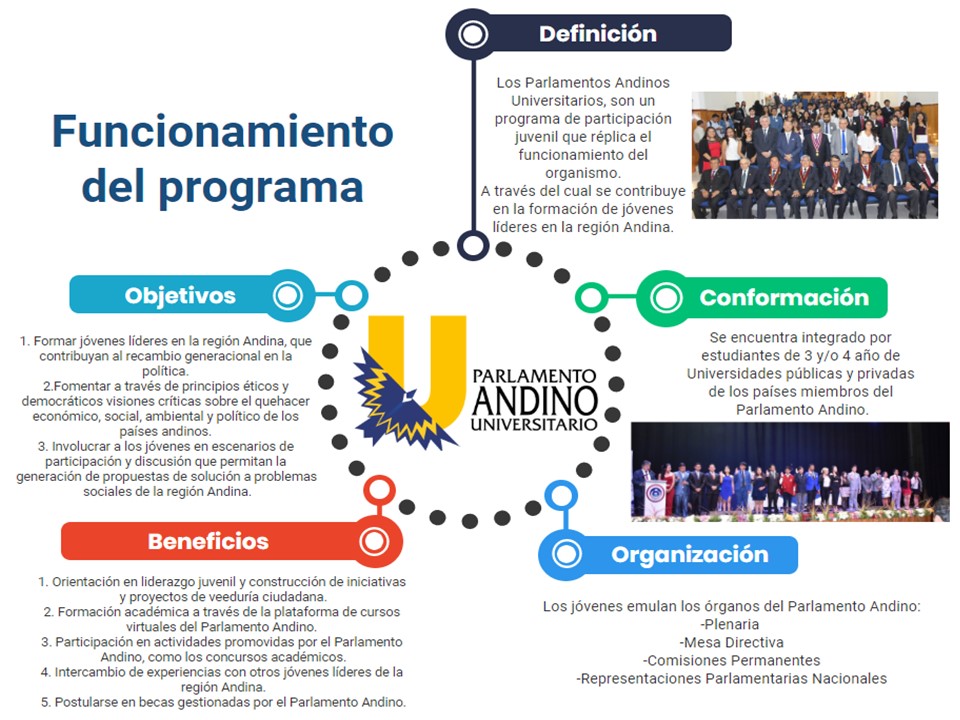 Informagrafía sobre el funcionamiento del Parlamento Andino Universitario 
