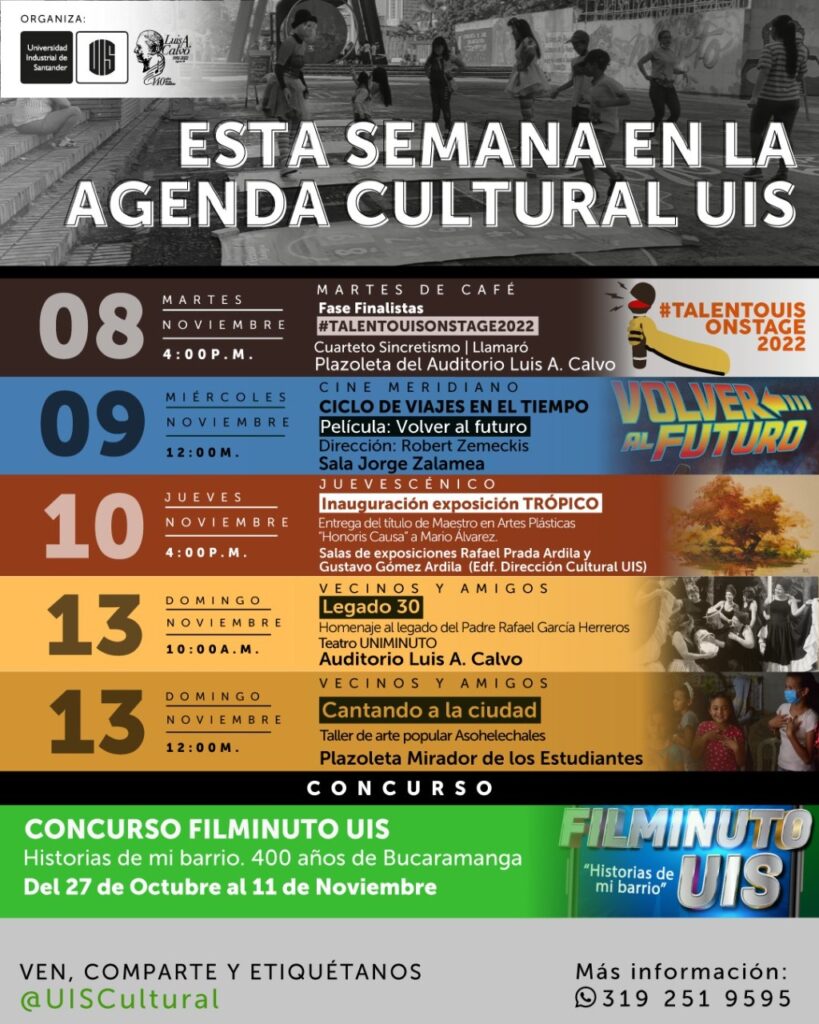 Imagen oficial de la agenda cultural de esta semana en la UIS.
