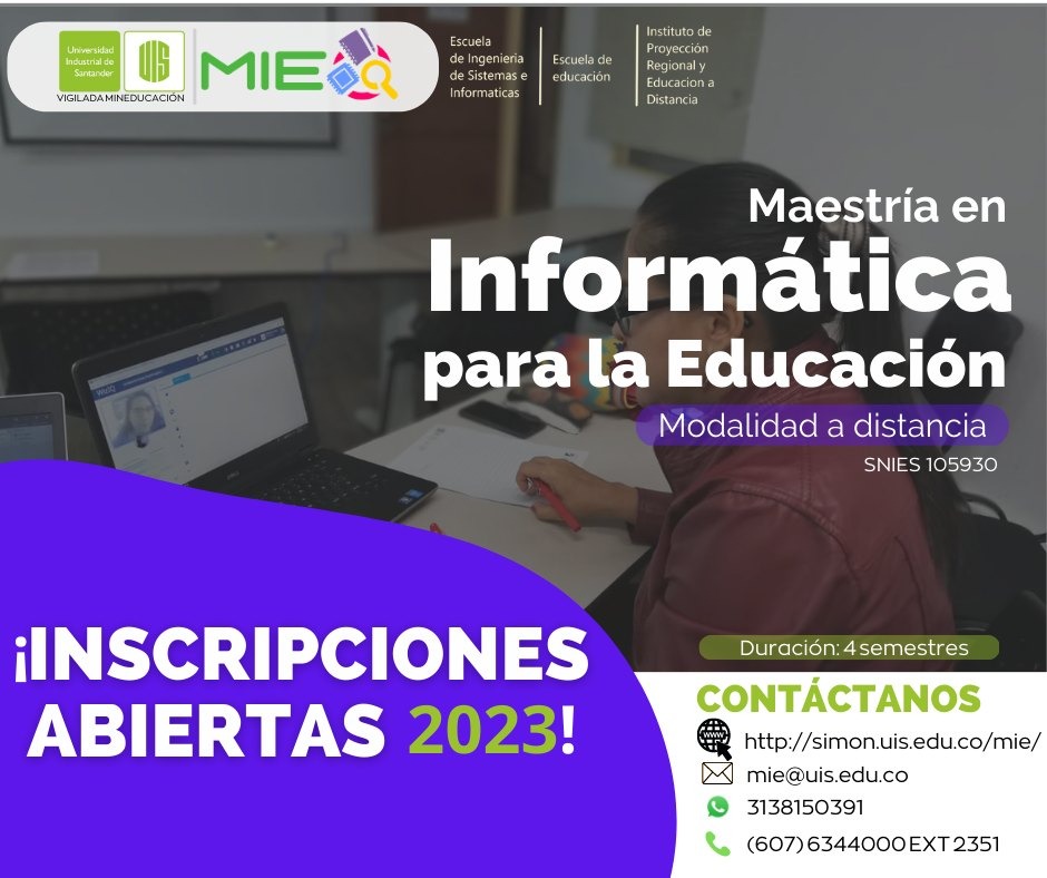 Banner de promoción de las Inscripciones para 2023 en la  Maestría en Informática para la Educación UIS.