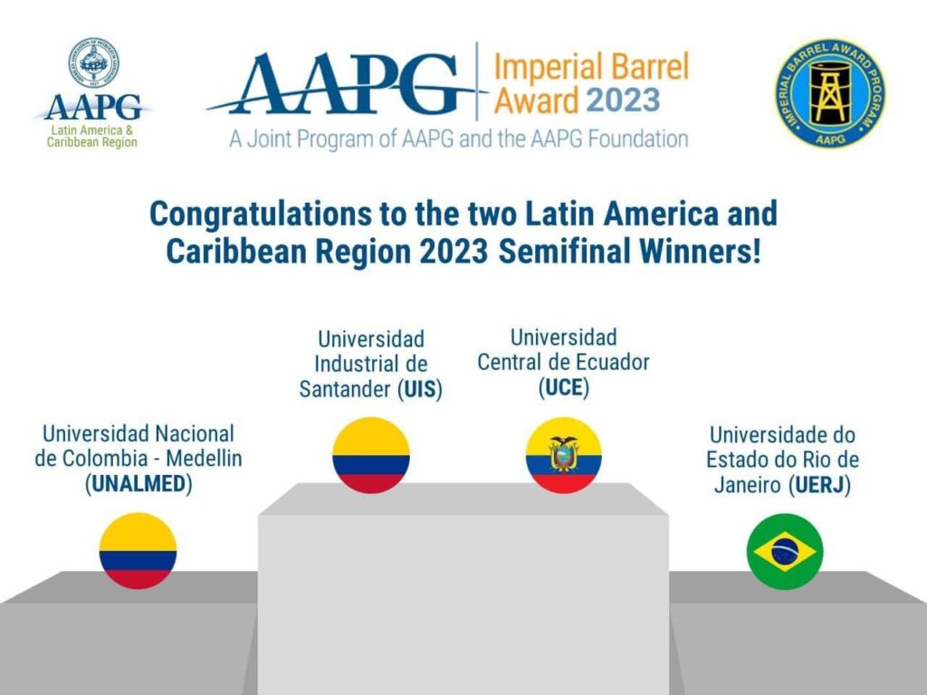 Aviso o banner donde aparece el podio con los ganadores de la semifinal 2023 por América Latina y el Caribe  