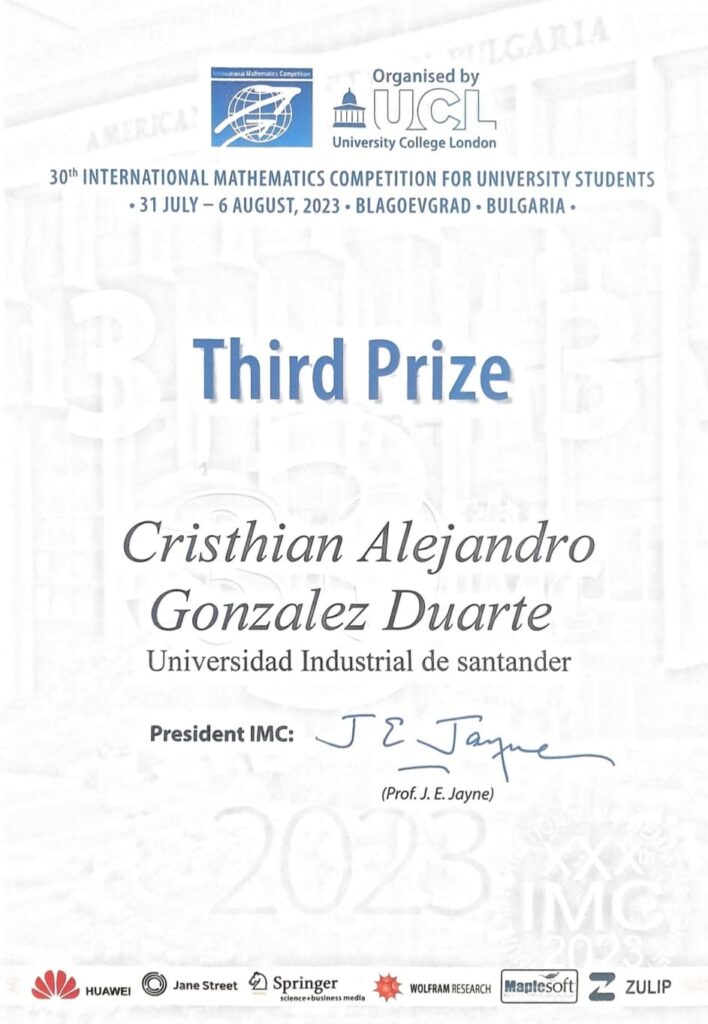 Reconocimiento otorgado por la Competición Internacional de Matemáticas.