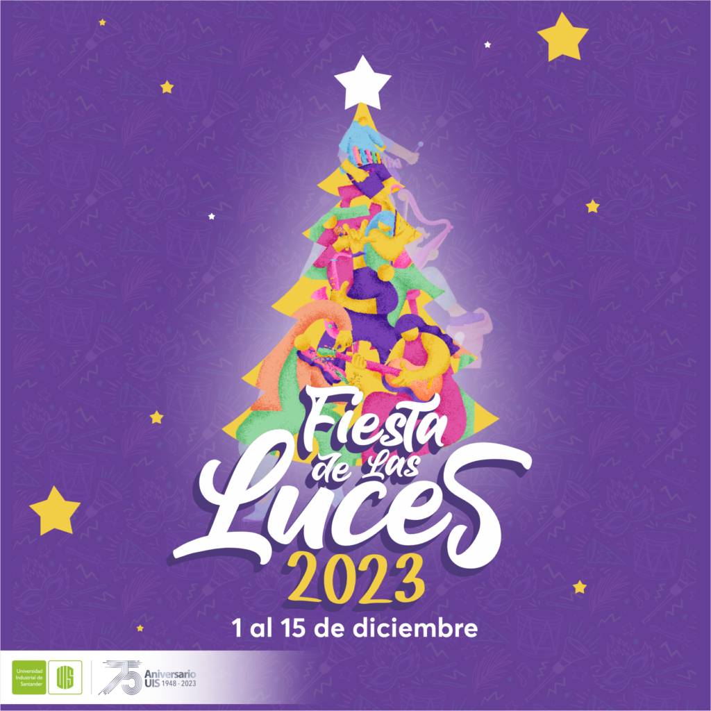 Pieza gráfica con la Fiesta de las luces 2023 con una imagen alusiva a un árbol de navidad