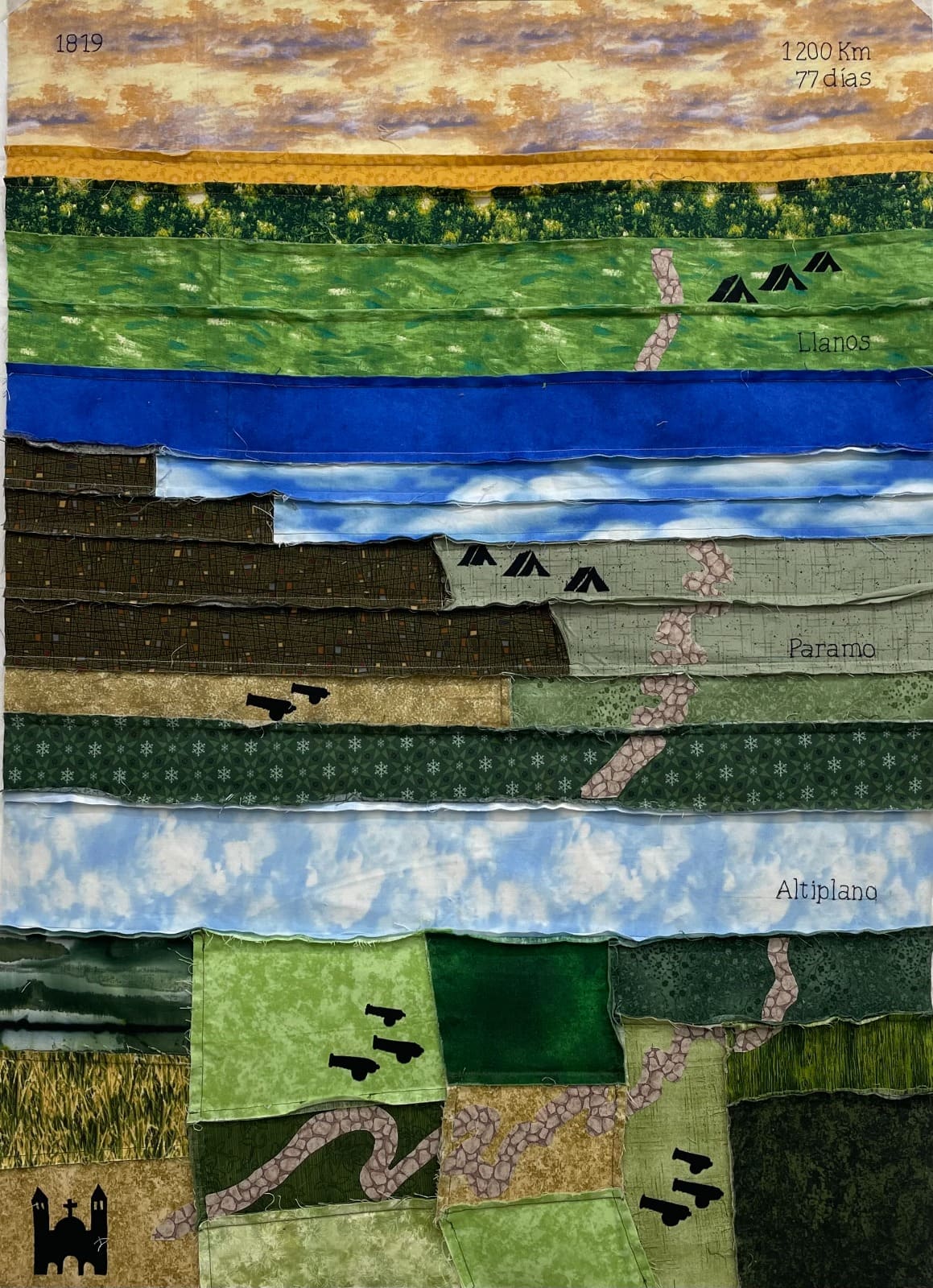 Obra textil  1200 km 77 días desarrollada por estudiante y profesor del programa de Artes Plásticas UIS