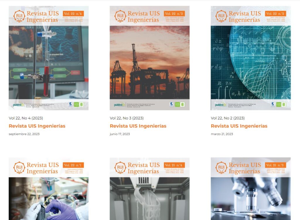 Imágenes de diversas portadas de la Revista UIS Ingenierías 