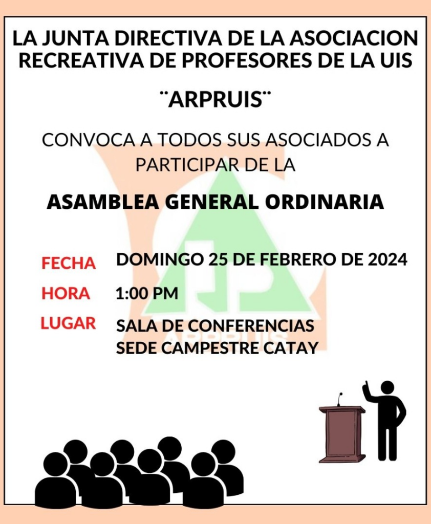 Banner o afiche informativo de la Asamblea general de ARPRUIS