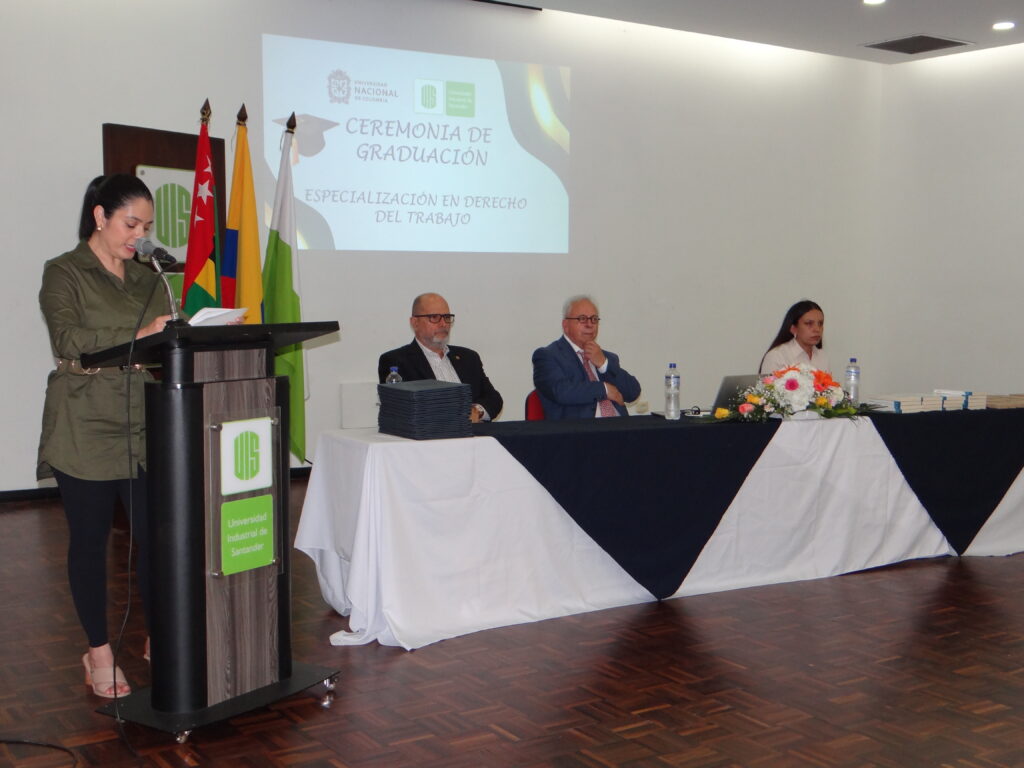 La ceremonia fue presidida por el director de la Escuela de Derecho y Ciencia Política UIS, dr. Javier Alejandro Acevedo;  el decano de la Facultad de Derecho y Ciencias Políticas y Sociales de la UNAL, dr. Hernando Torres Corredor y la secretaria de la Facultad, dra. Tatiana Thiriat Agudelo.