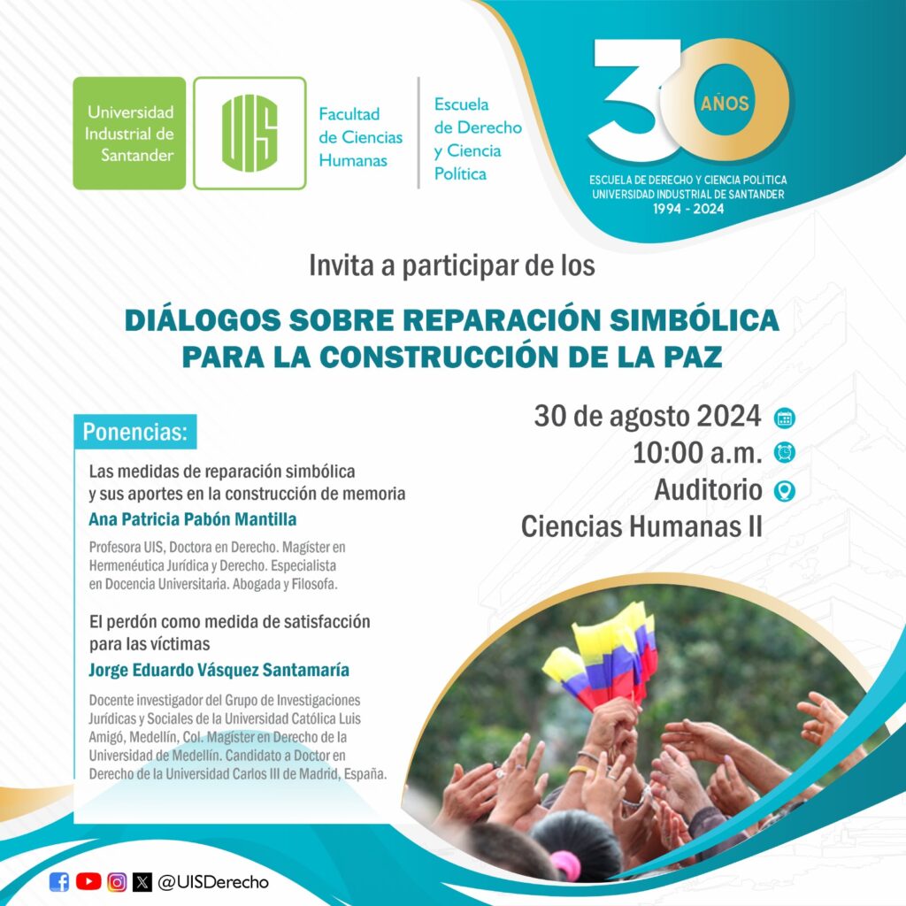 Imagen promocional del evento académico inicial: "Diálogos sobre reparación simbólica para la construcción de la paz". 