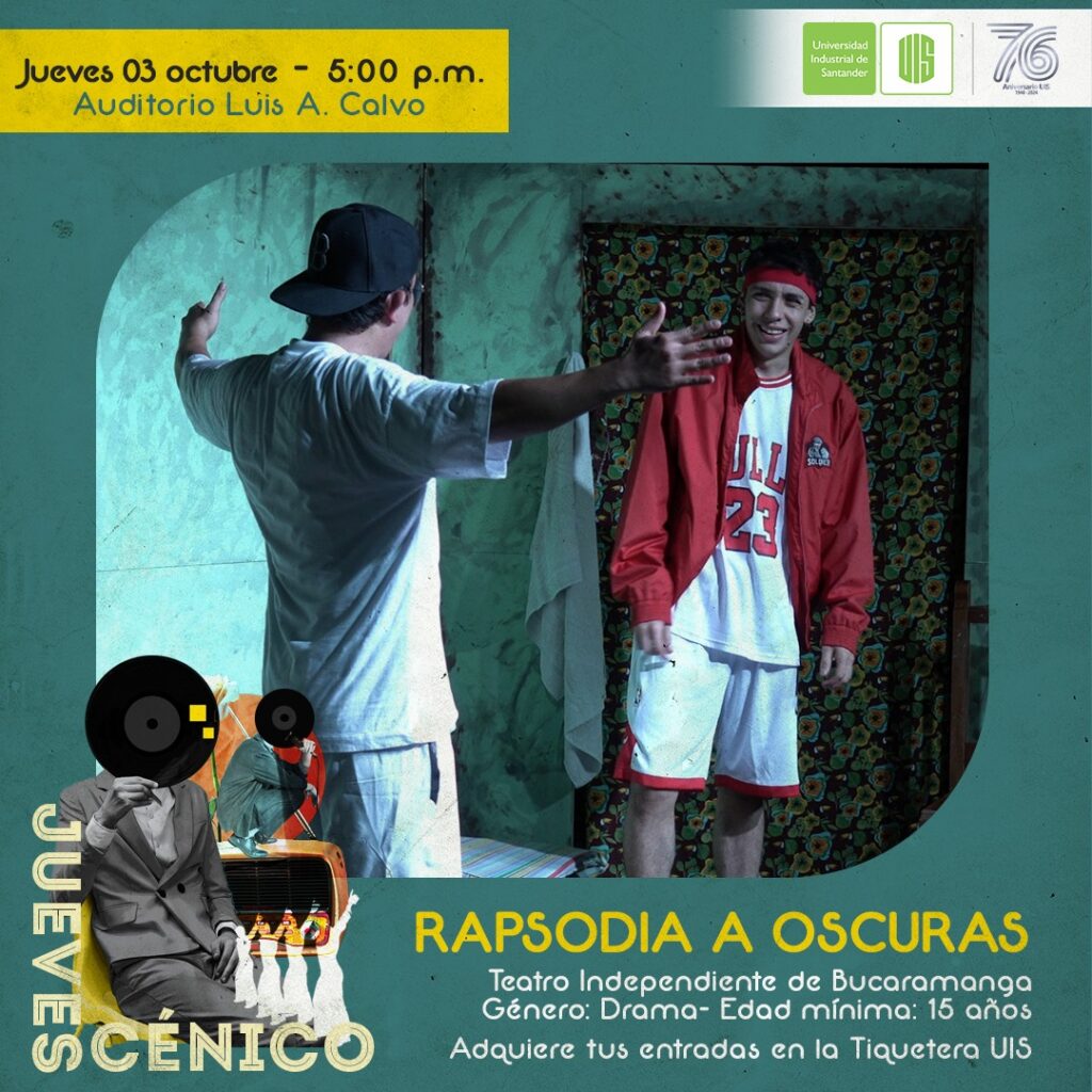 Pieza grafica de la obra de teatro Rapsodia a oscuras del grupo Teatro Independiente de Bucaramanga