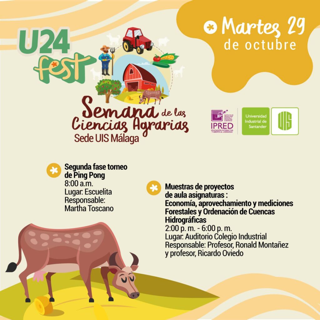 Pieza gráfica de las actividades para el miércoles 30 de octubre en la Semana de las Ciencias Agrarias y el U24Fest