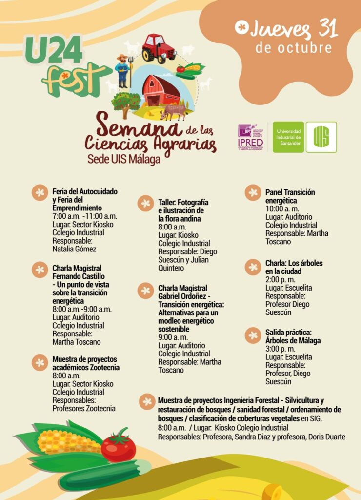 Pieza gráfica de las actividades para el viernes 1 de noviembre en la Semana de las Ciencias Agrarias y el U24Fest