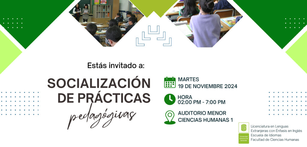 Línea gráfica de invitación a la socialización prácticas pedagógicas Licenciatura. 