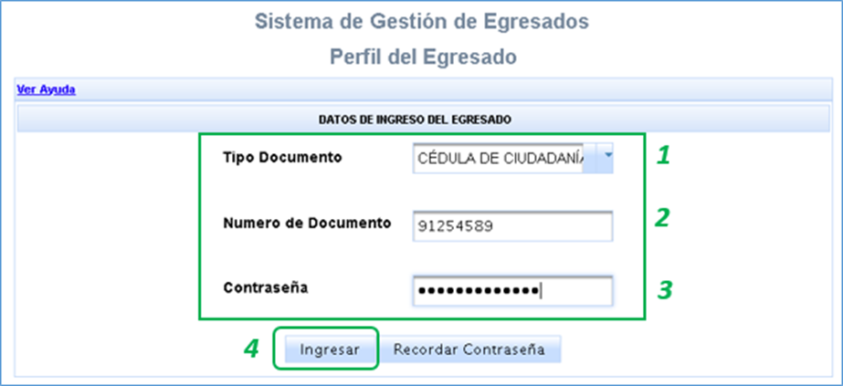 Imagen con ejemplo de datos de ingreso del egresado