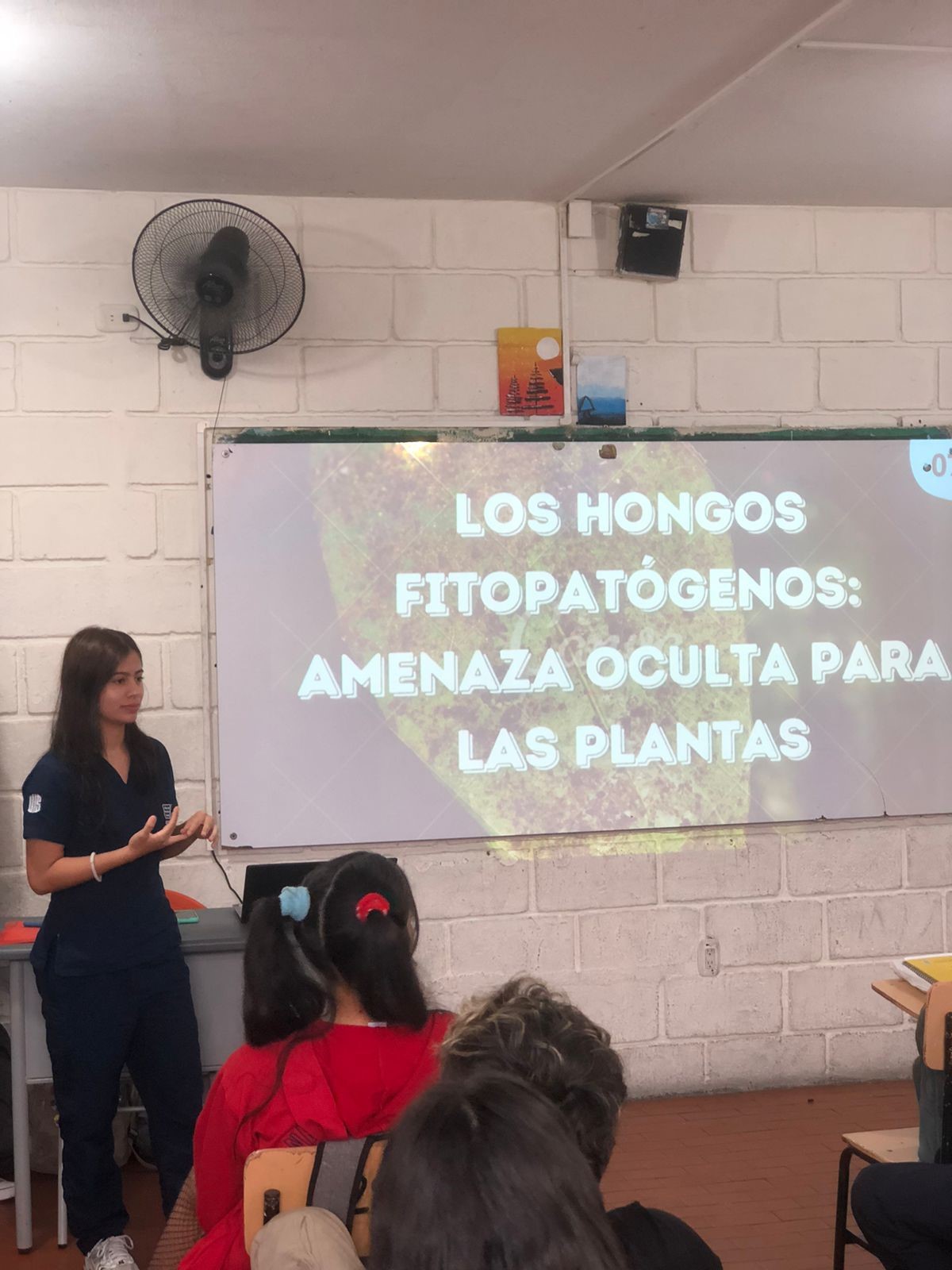 Estudiante UIS del semillero Funga capacitando a escolares