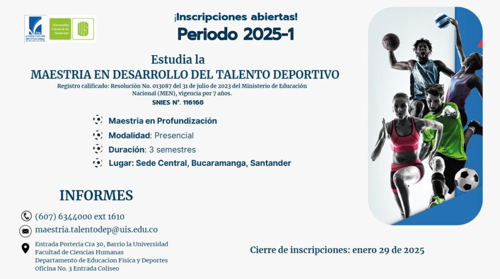 Pieza gráfica de anuncio de las inscripciones para la Maestría en Desarrollo del Talento Deportivo