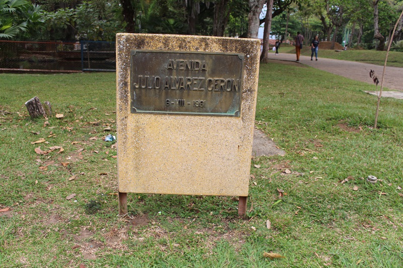 Hito y placa de la Avenida julio Álvarez Cerón