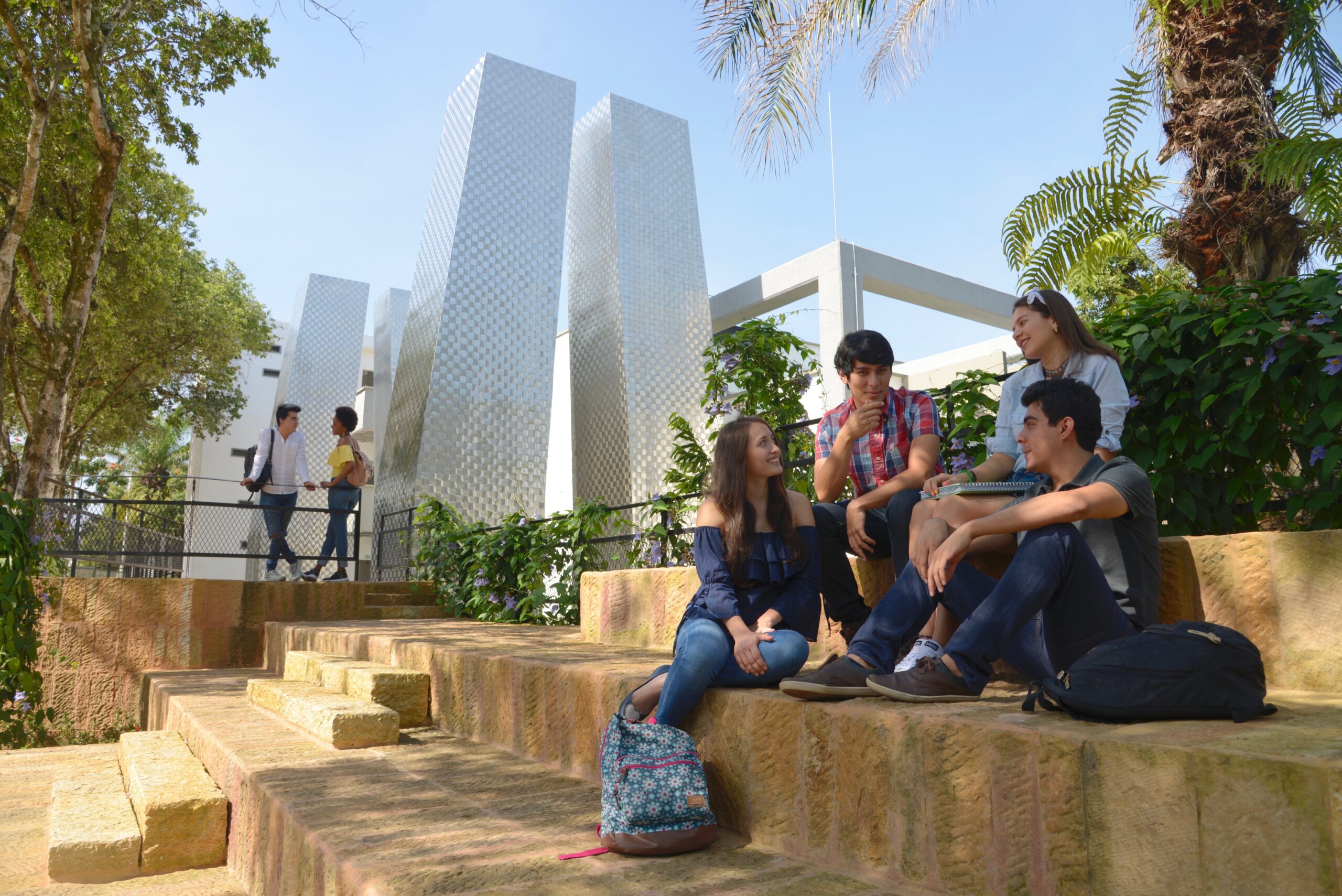 Jóvenes estudiantes en el campus principal.