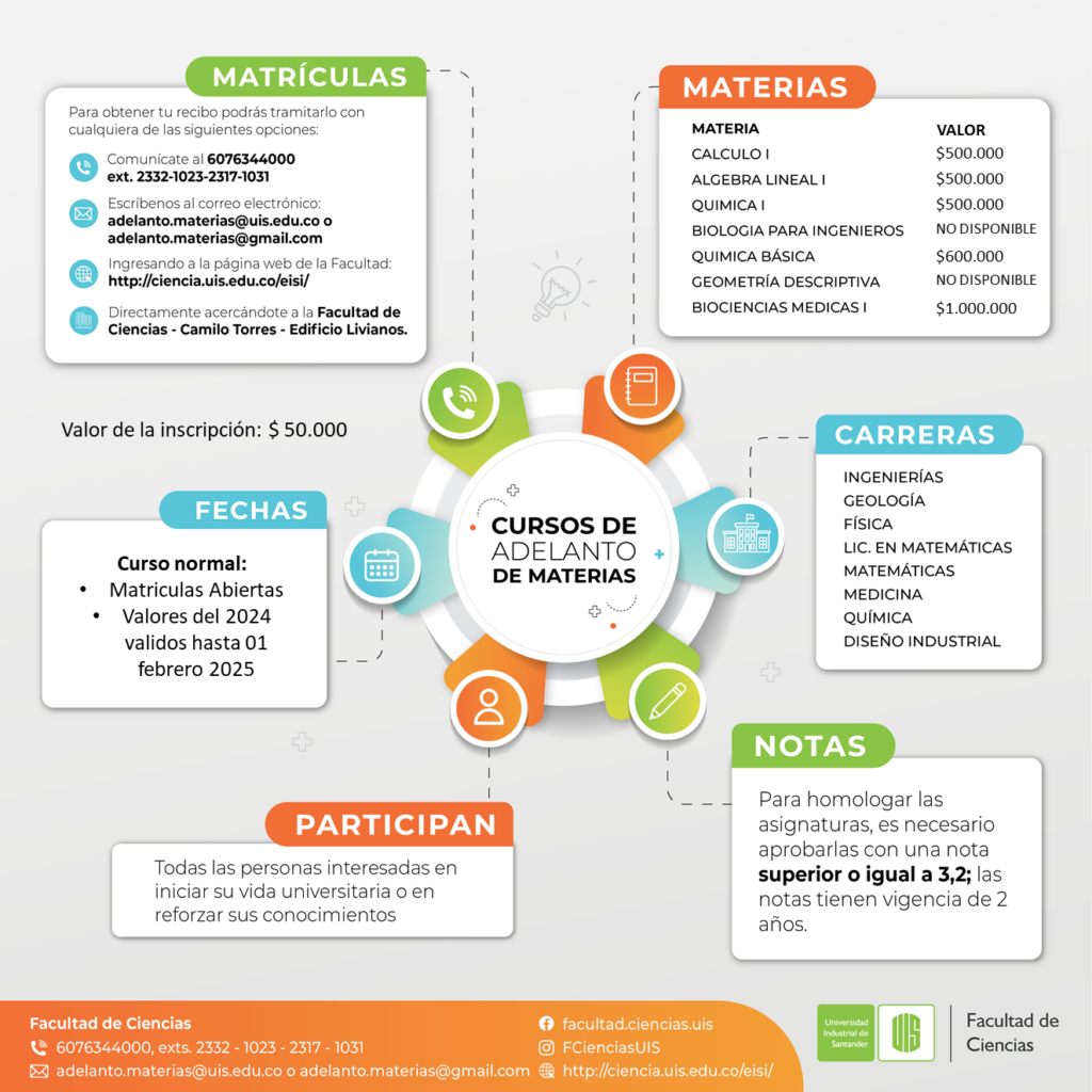 Pieza gráfica con información detallada sobre los cursos de adelanto de materias