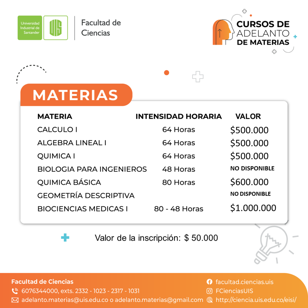 Pieza gráfica con información detallada de las materias que se pueden adelantar 