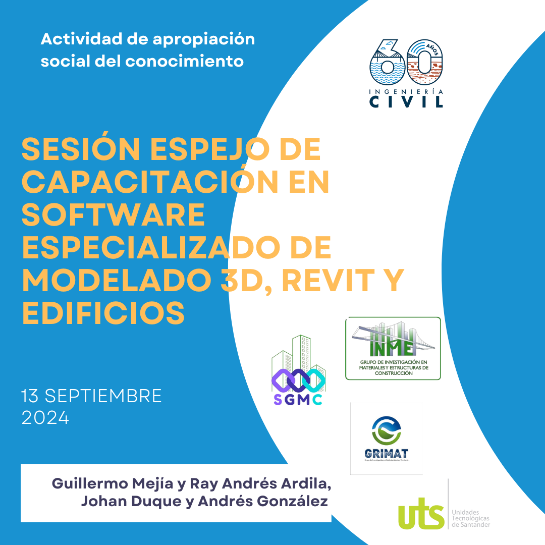 Flyer de Sesión espejo de capacitación en software especializado de modelado 3D, revit y edificios