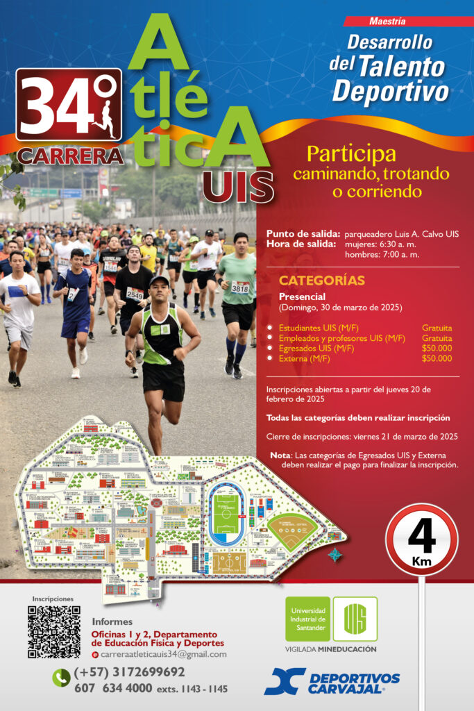 Imagen que muestra el afiche con información sobre la Carrera Atlética UIS.