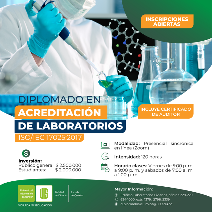 Línea gráfica del diplomado en acreditación de laboratorios UIS 2025.