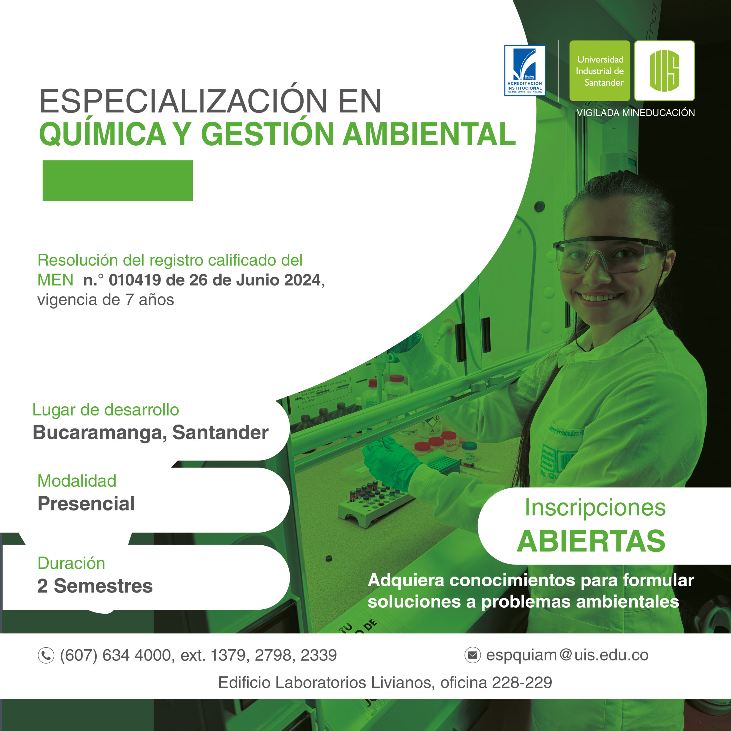 Línea Gráfica Especialización en Química y Gestión Ambiental cohorte 2025-1 en la UIS