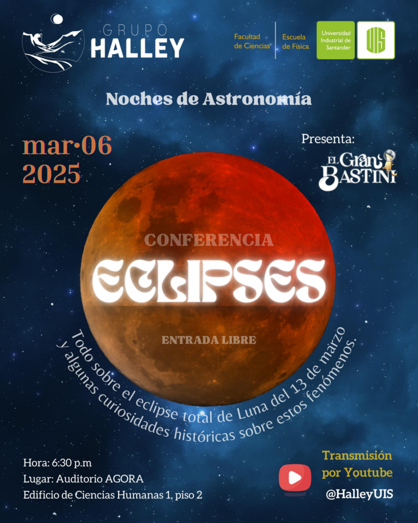 Flyer sobre noches de astonomía ofrecida por el grupo Halley UIS