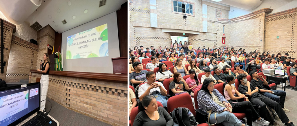 Paola Andrea Rueda Rodríguez, Psicóloga y Magíster en Psicología, hablando a los estudiantes UIS.