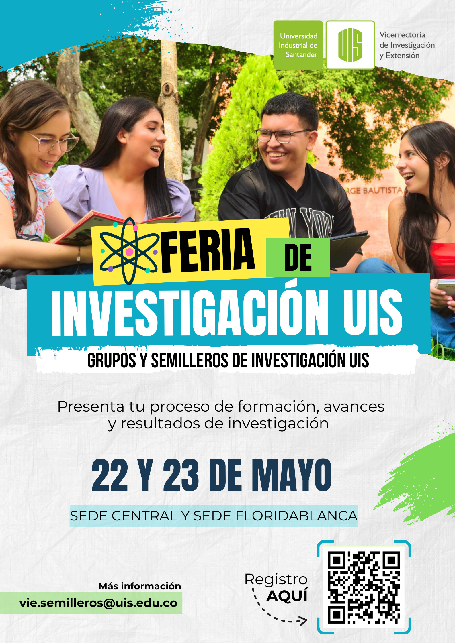 Flayer informativo Feria de Investigación UIS dirigida a semilleros y grupos de investigación