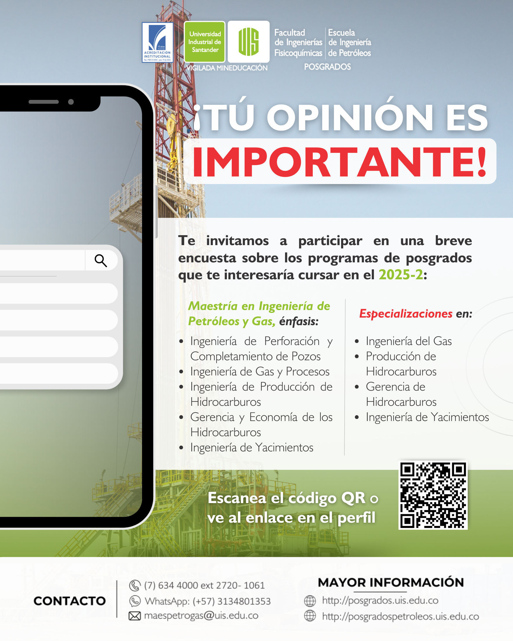 Imagen con información sobre encuesta de la Escuela de ingeniería de Petróleo
