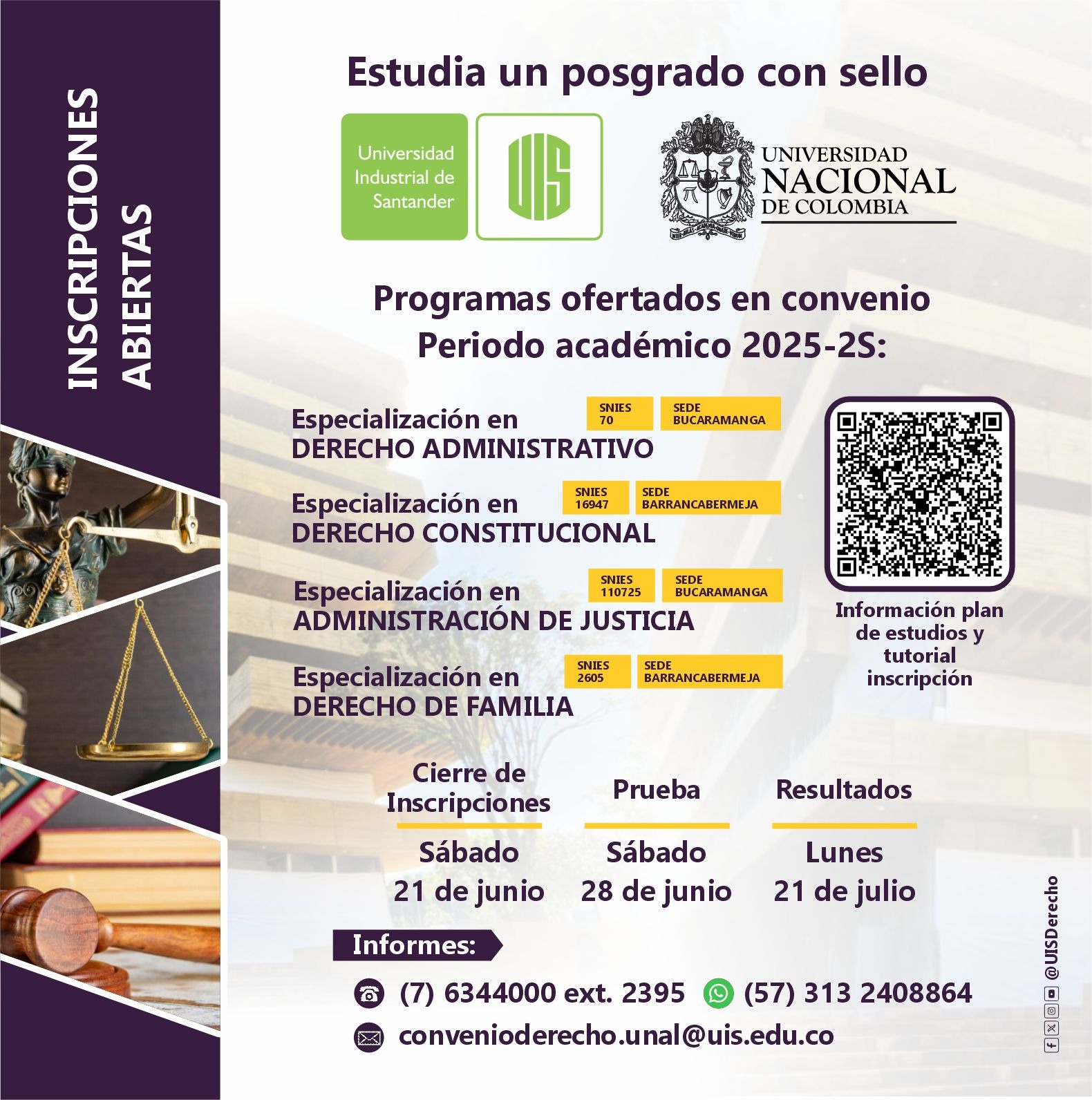 Línea gráfica de las inscripciones a especializaciones de derecho UIS 2025-2