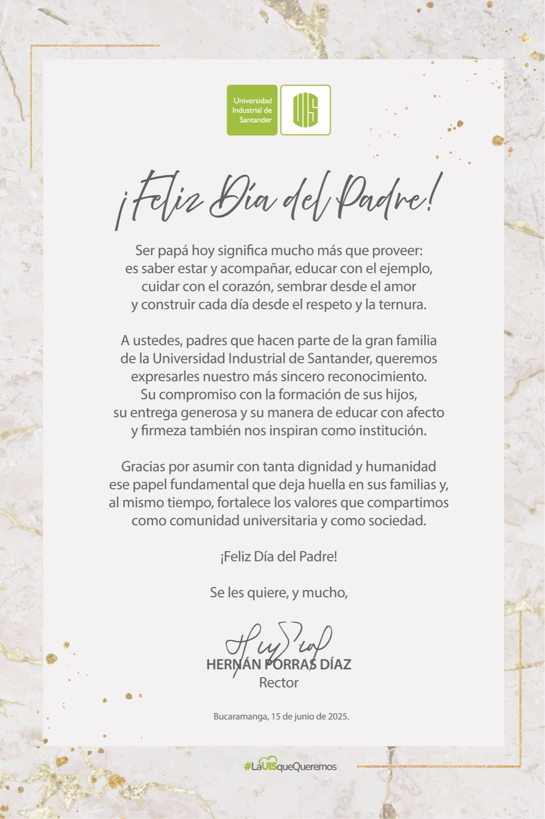 Pieza gráfica con mensaje de felicitaciones del Día del Padre