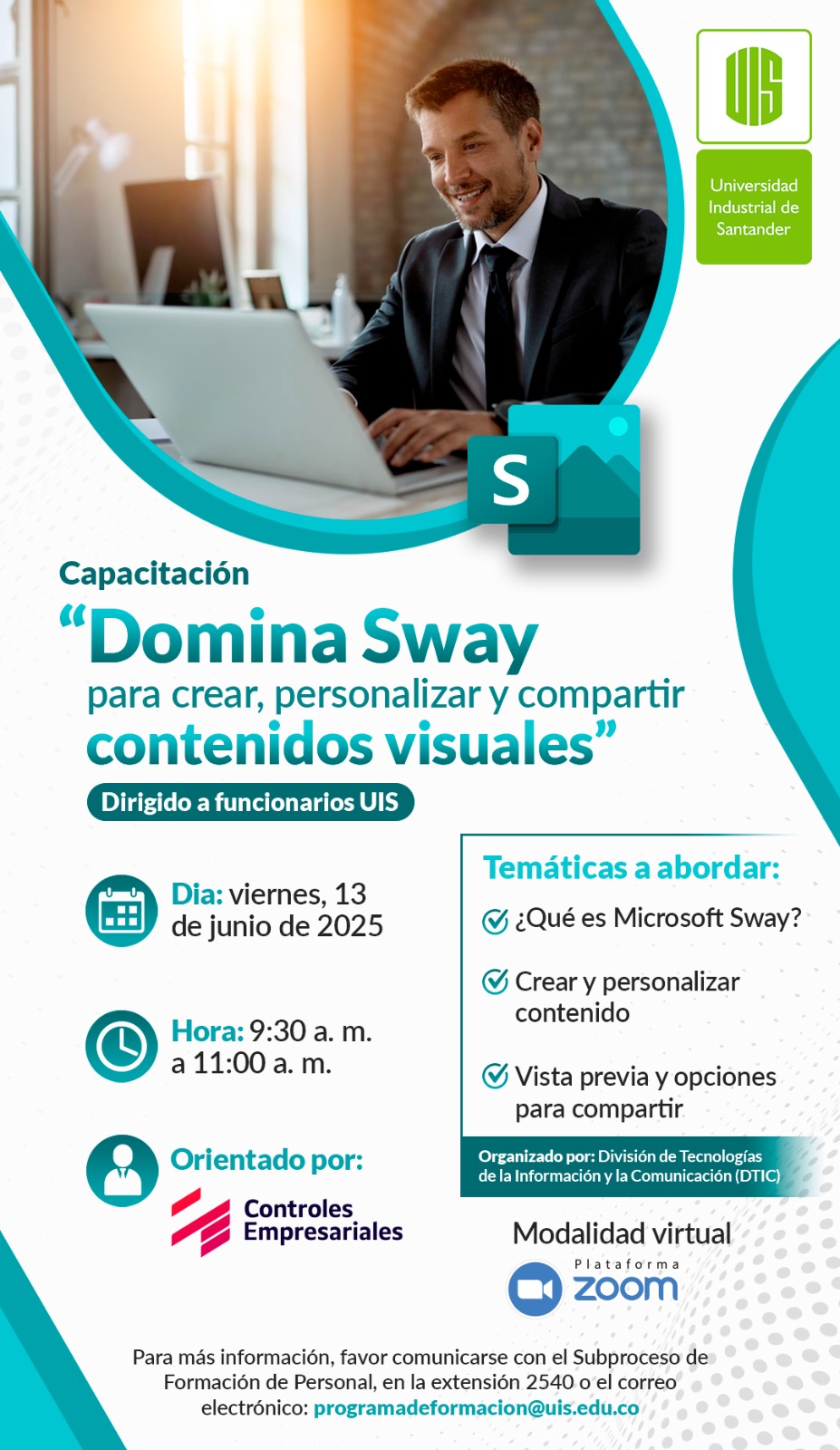 Flyer con información de la capacitación Domina Sway