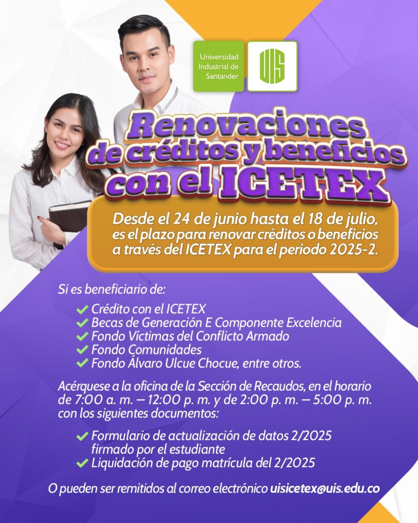 Pieza gráfica informativa sobre las renovaciones de créditos y beneficoos con el Icetex