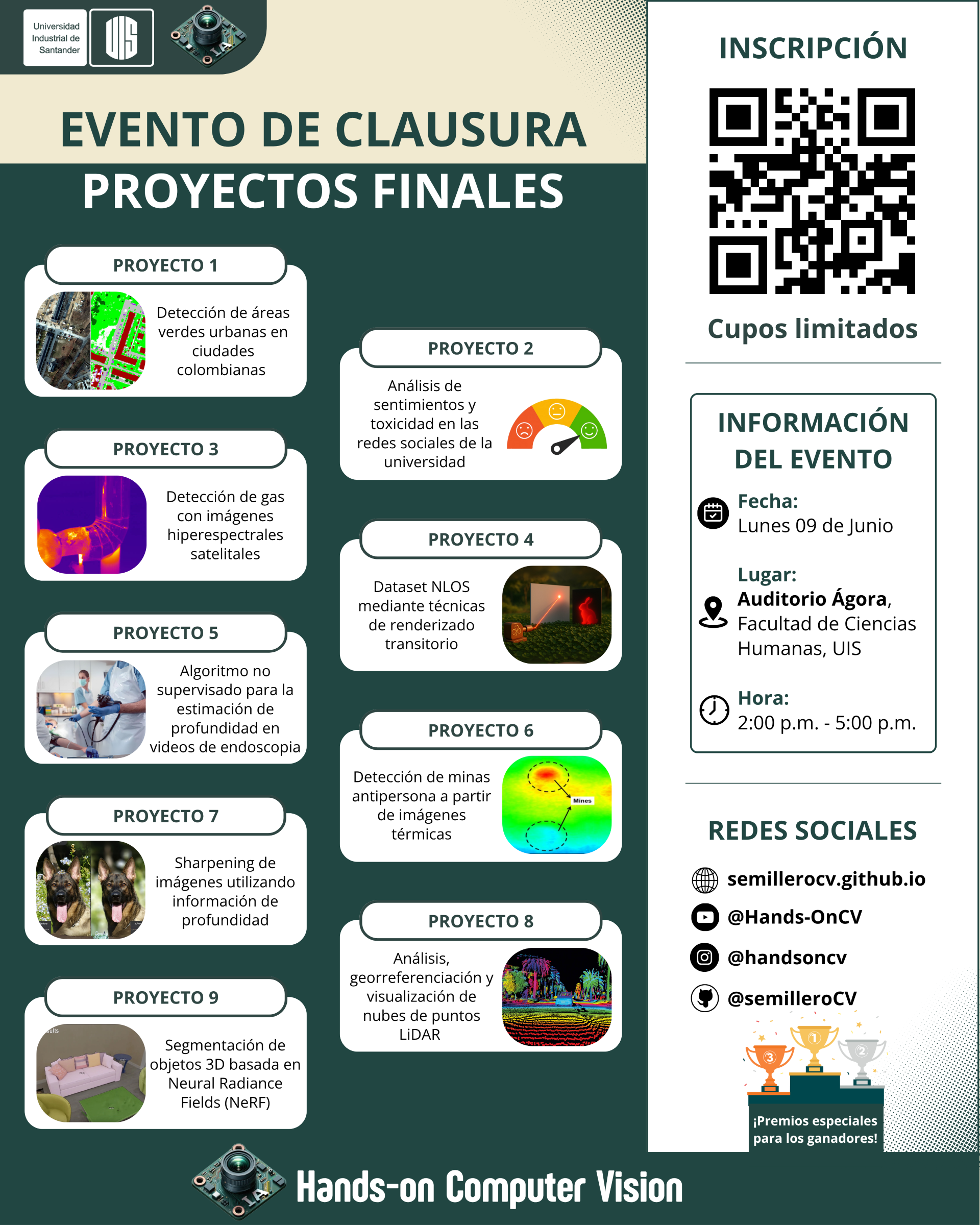 Pieza gráfica con información de la clausura del Semillero de Investigación Hands-On Computer Vision 