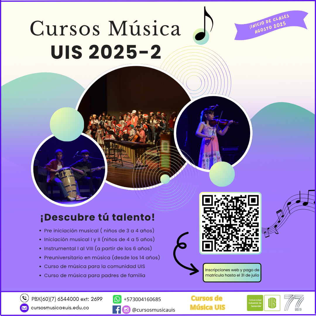 Flyer de los Cursos de Extensión en Música UIS 2025-2