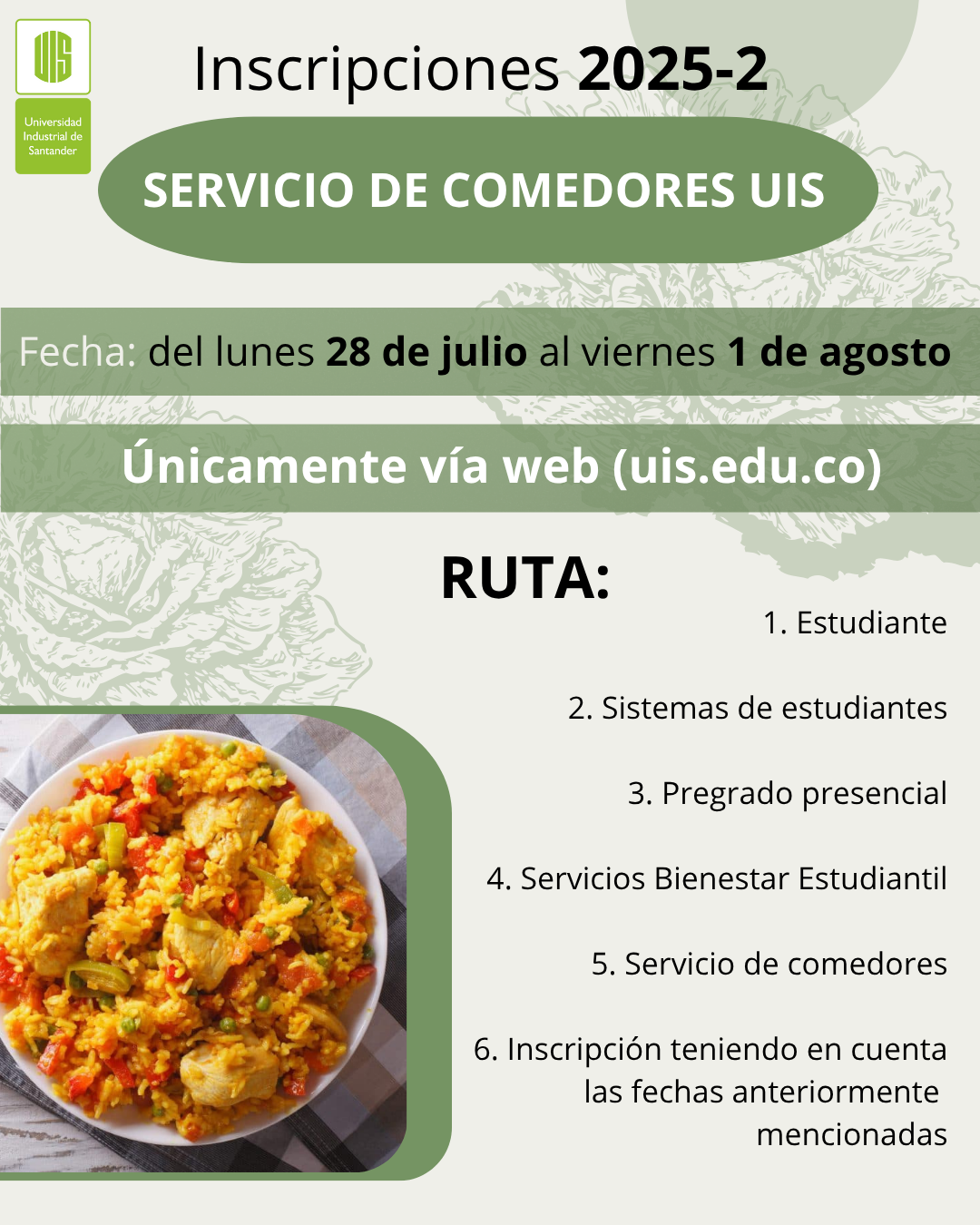 Pieza gráfica con información de las inscripciones al servicio de comedores.