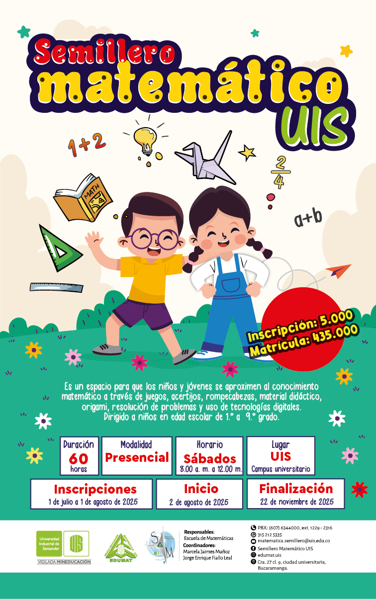 Flyer con información de inscripciones abiertas para Semillero Matemático