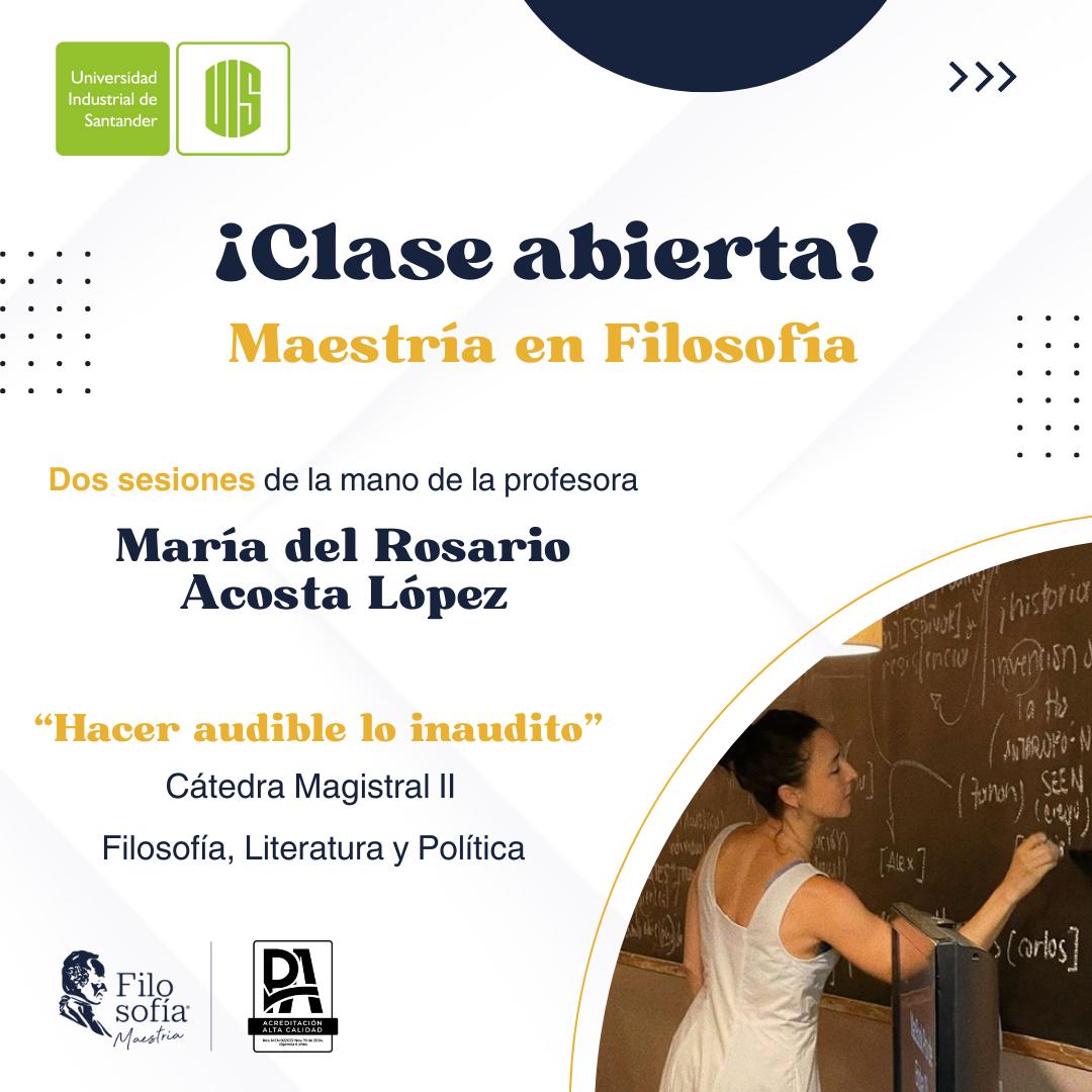 Flyer con invitación a la clase de Maestría en Filosofía.
