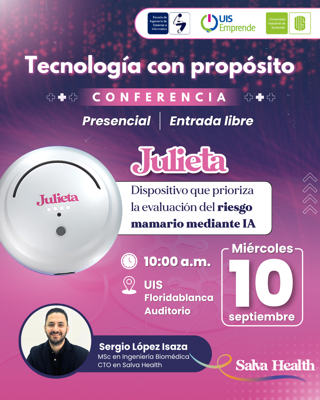 Pieza gráfica de conferencia sobre Julieta en UIS Floridablanca