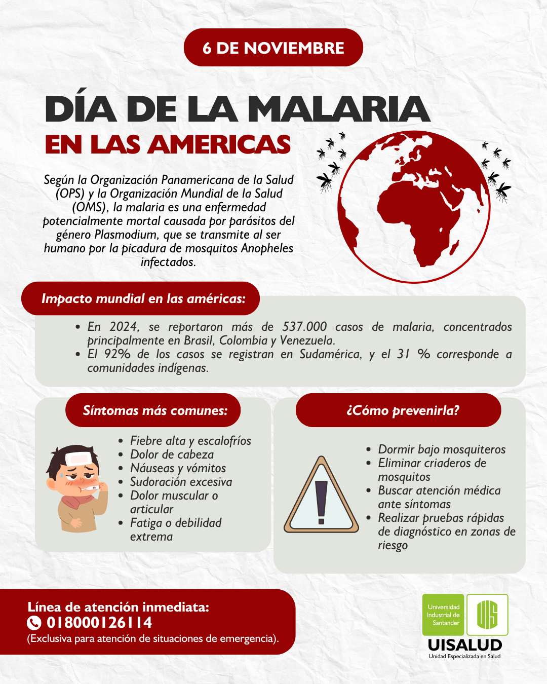Flyer con información de la Malaria