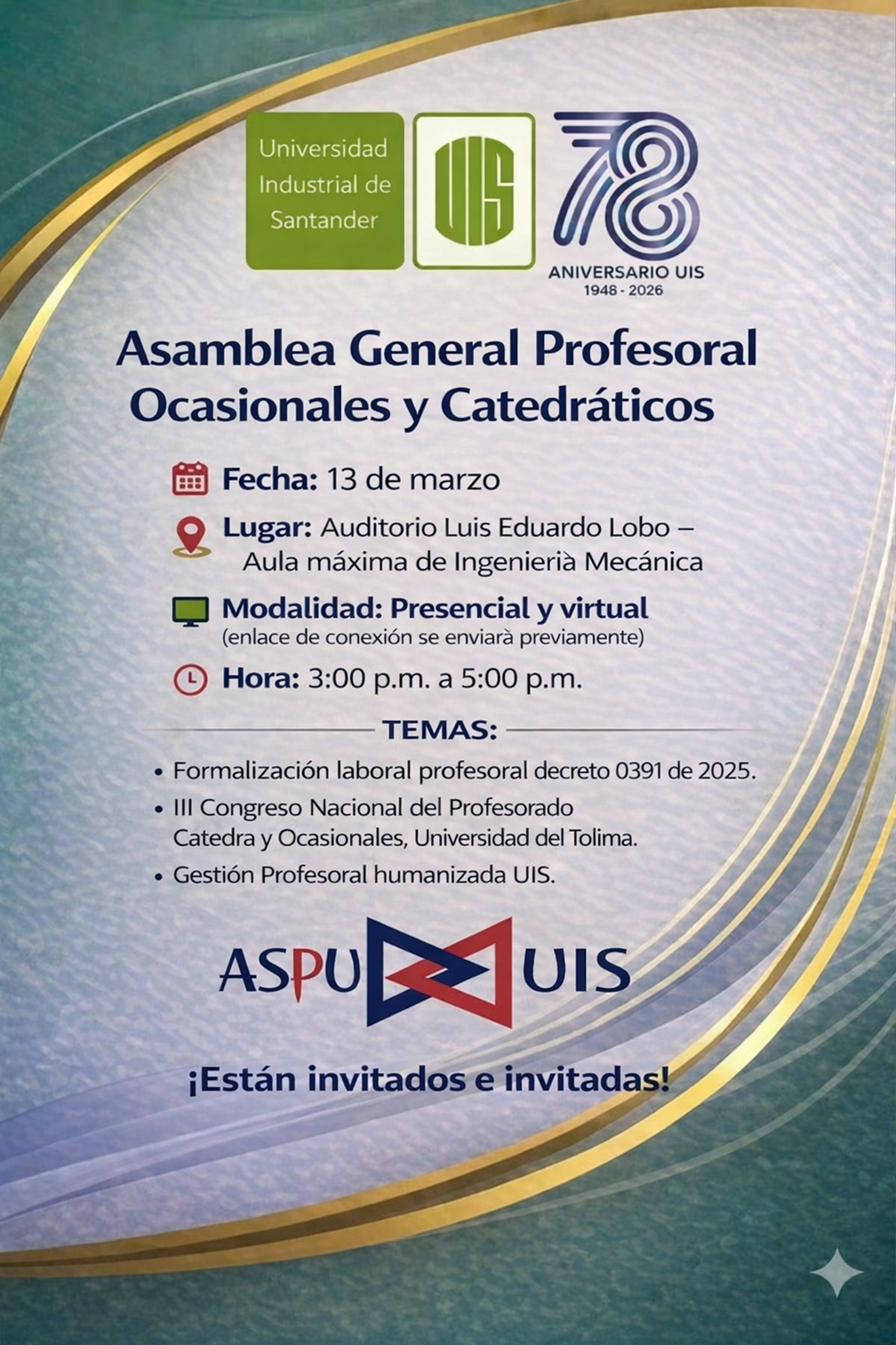 Imagen de la invitación de ASPU UIS