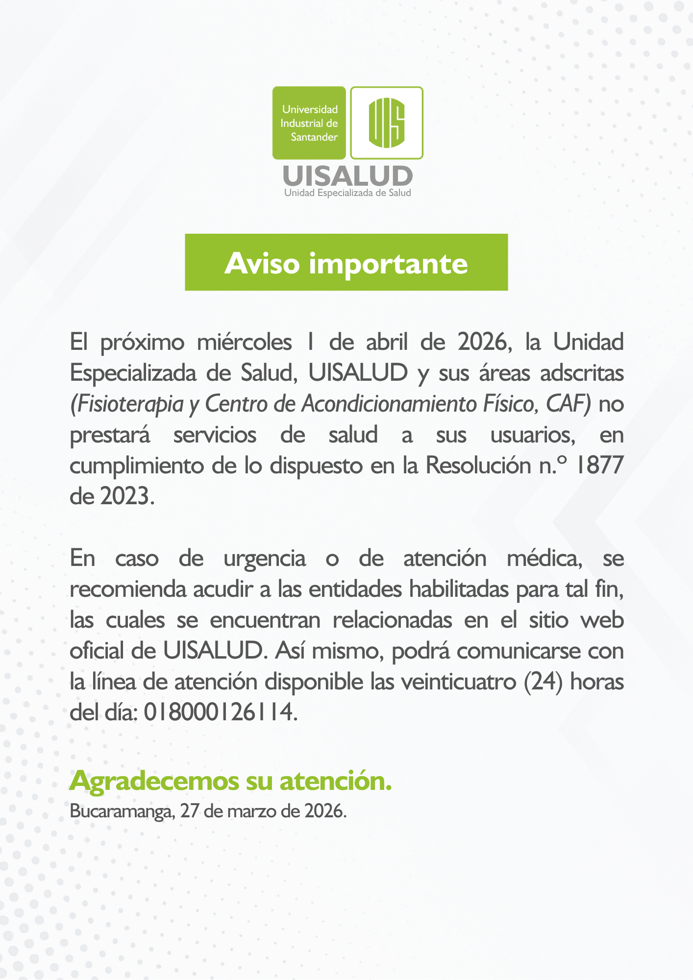 Imagen del aviso UISALUD