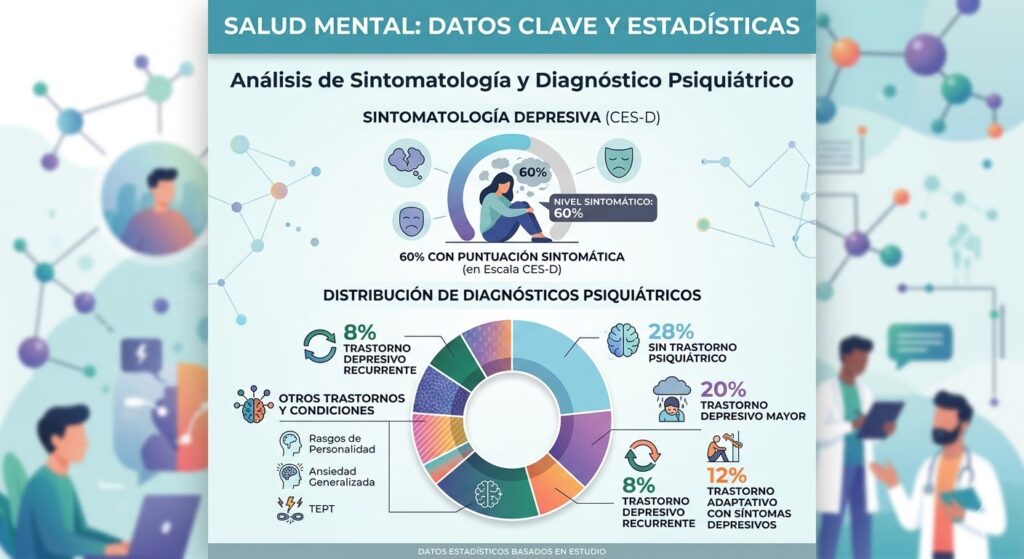 Gráfica con explicación con explicación de datos clave y estadísticas de salud mental