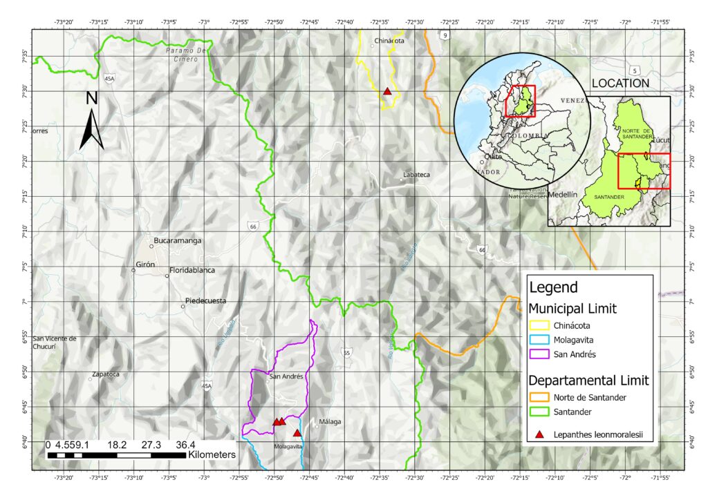 Mapa con la ubicación de la orquídea descubierta