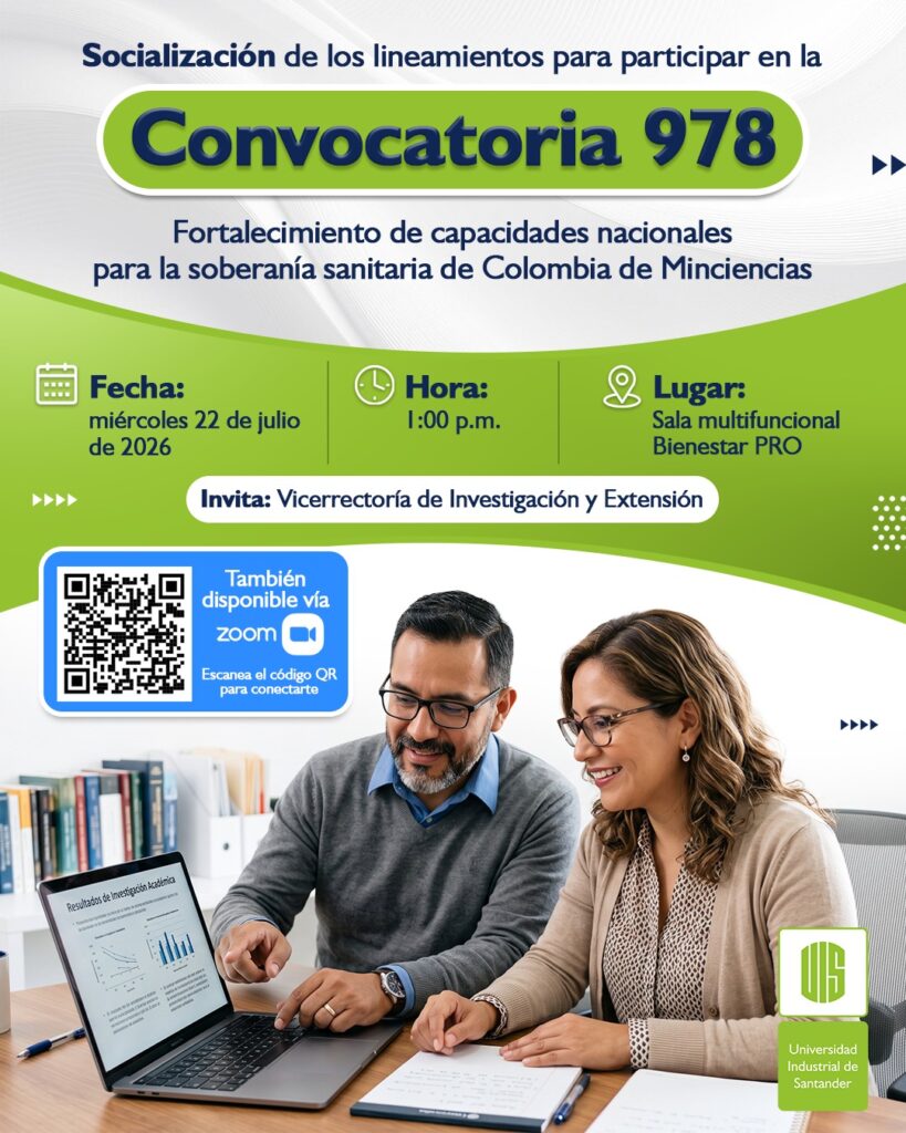 Pieza informativa convocatoria 978 de Minciencias en la UIS 