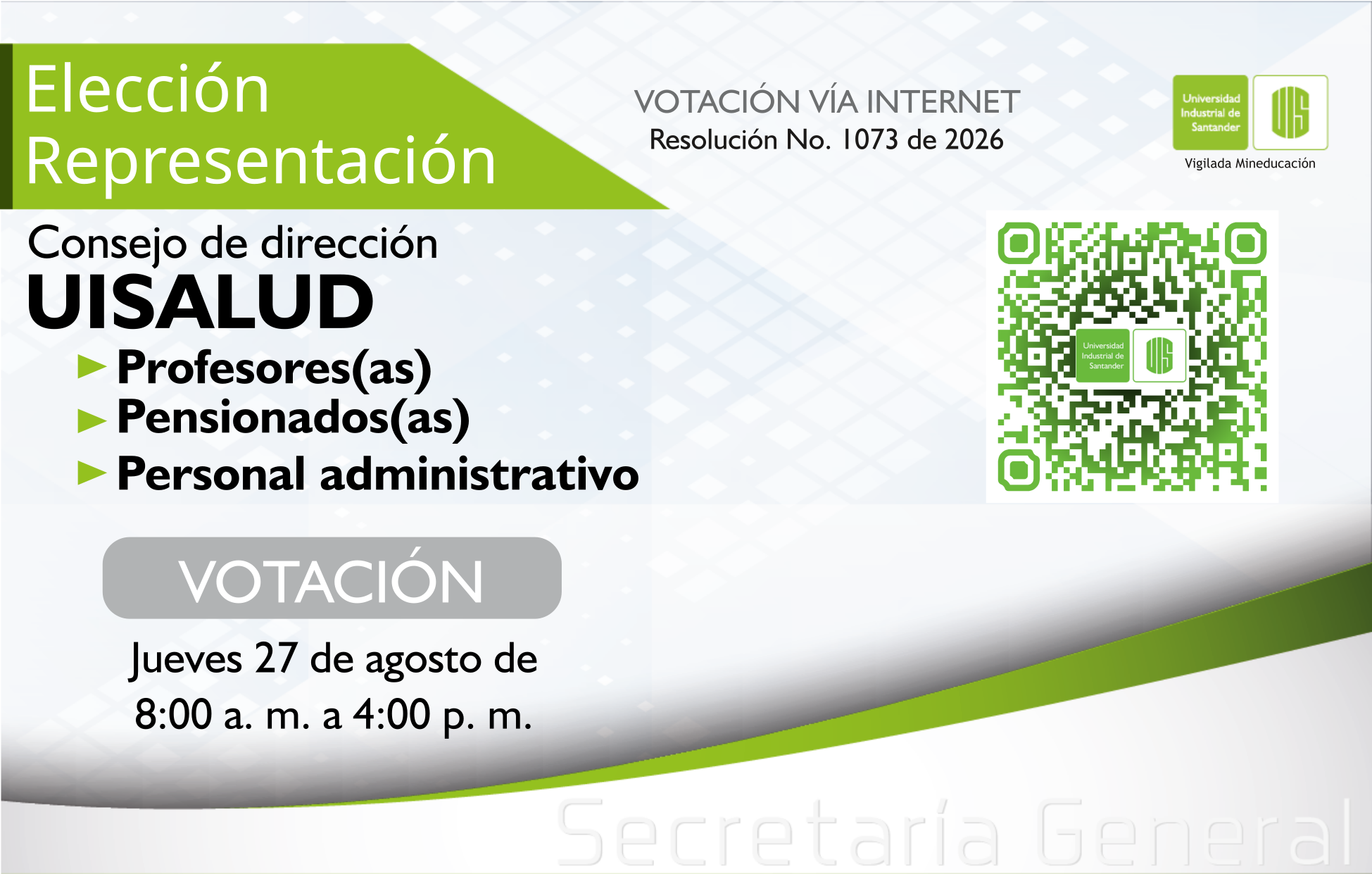 Afiche convocatoria elección representaciones Consejo Dirección UISALUD
