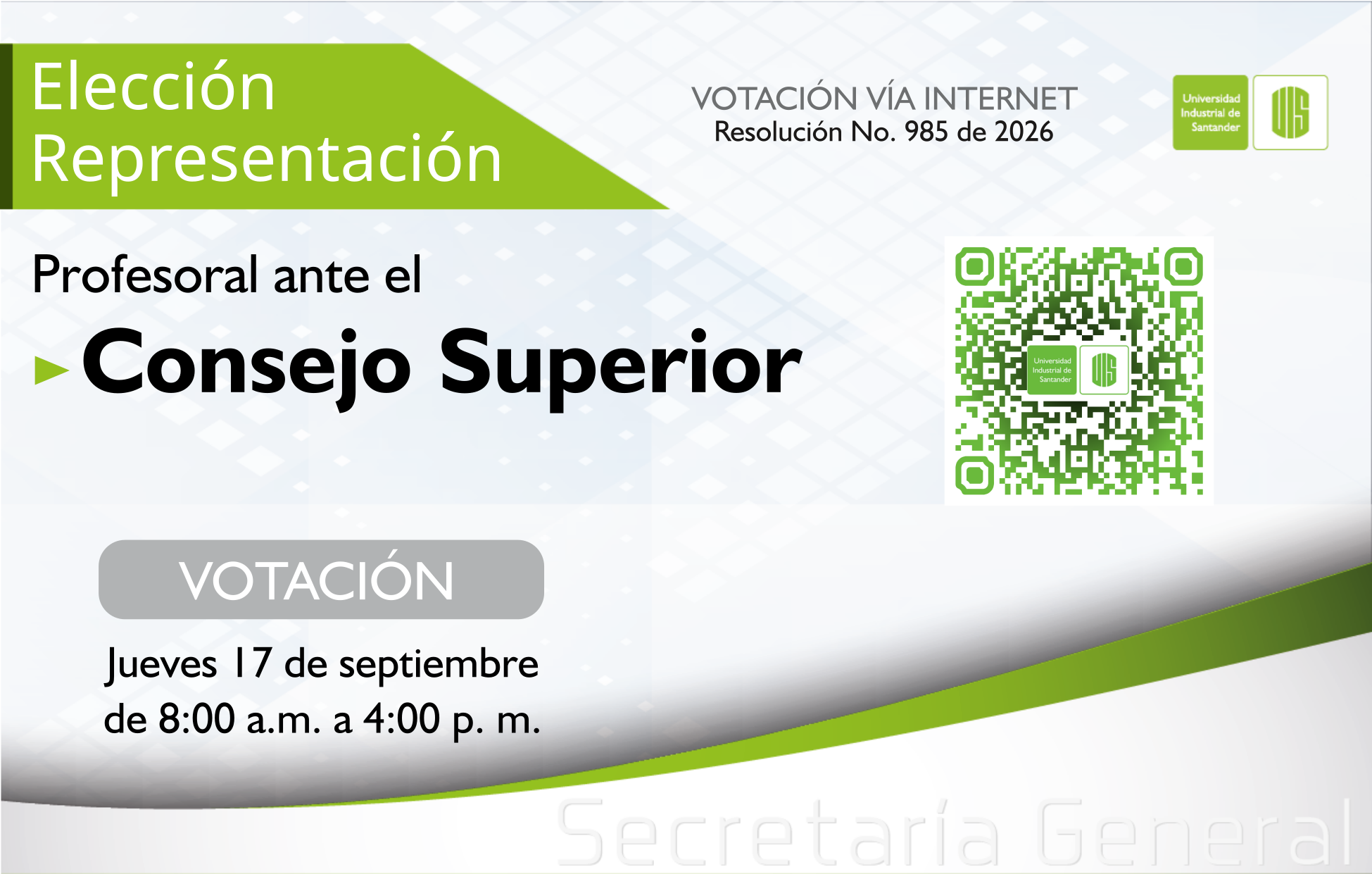 Pieza gráfica elección representación profesoral ante el Consejo Superior