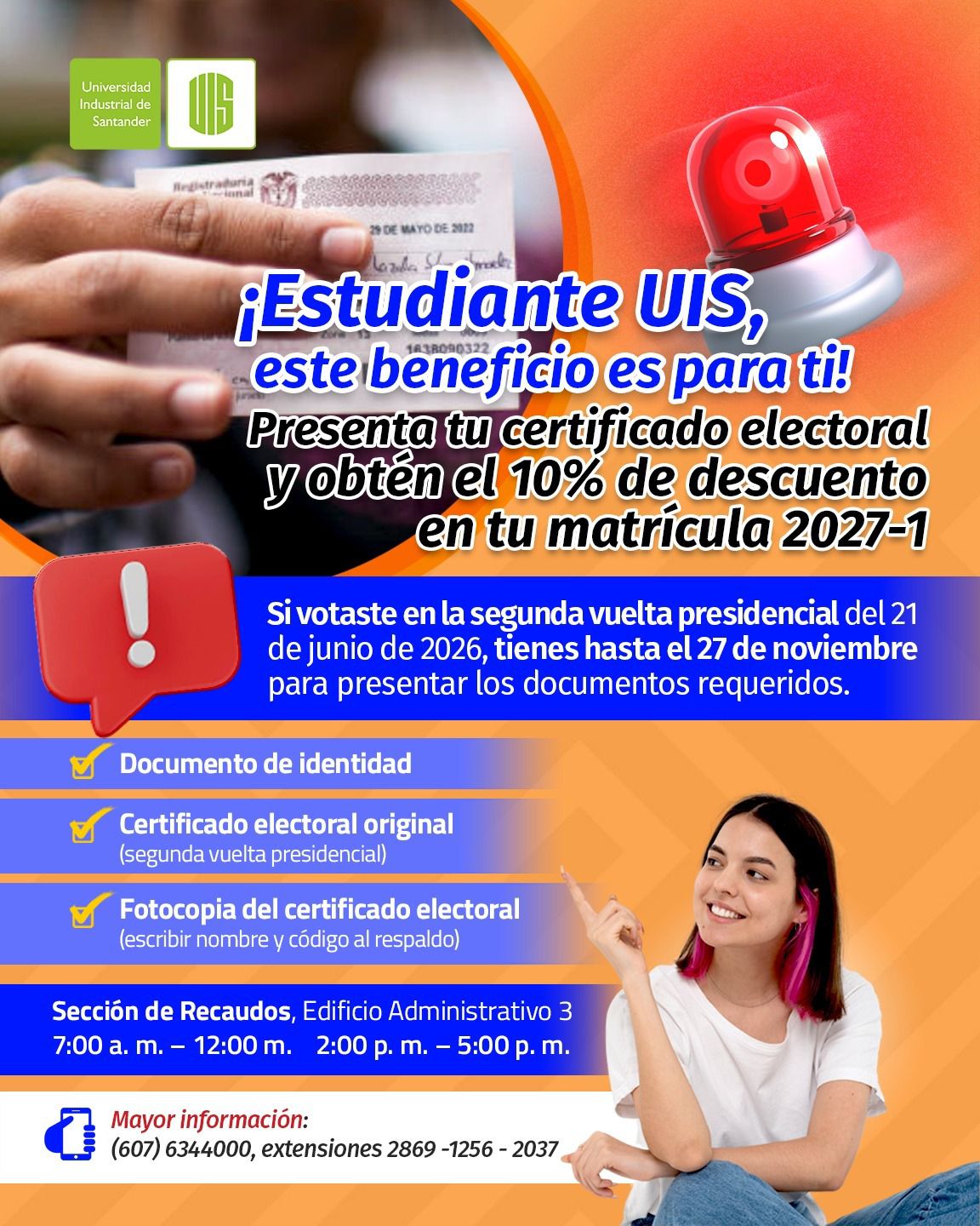 estudiantes UIS reciben 10 % de descuento en matrícula 2027-1